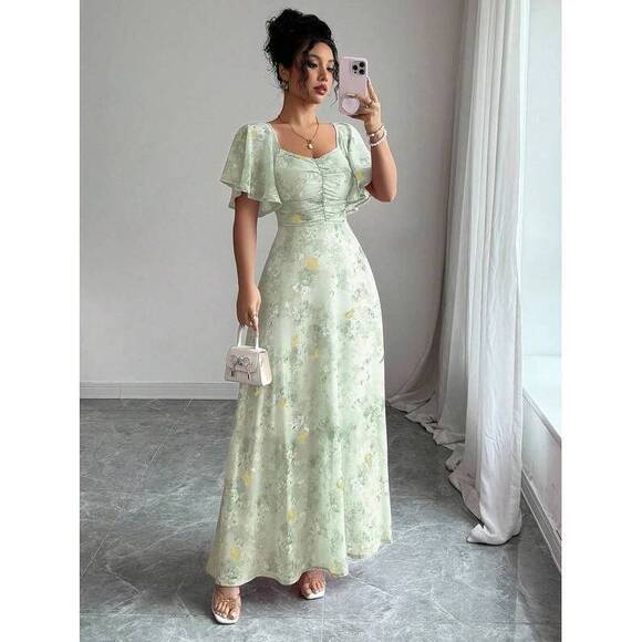 Dresses & Skirts - Modelyn Chiffon Butterfly Print Bat Wing Pleated Hem Sweet French Style
